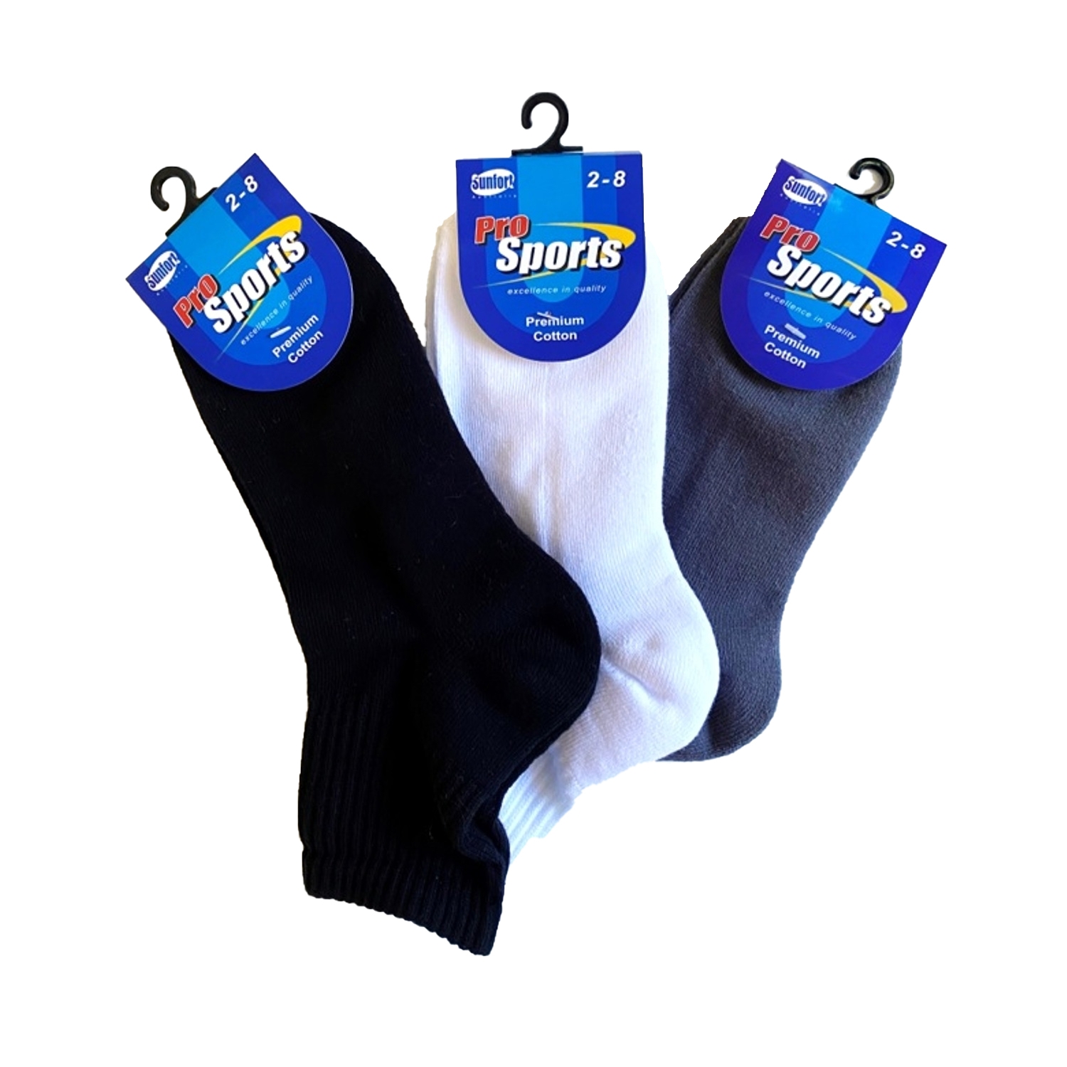 Sunfort Premium Cotton Pro Sports Quarter Socks (ribbed): White/Black ...